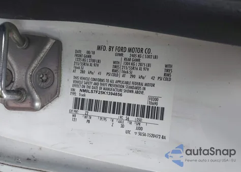 2019 Ford Transit Connect Xlt z USA, uszkodzony, nr VIN NM0LS7F25K1394856